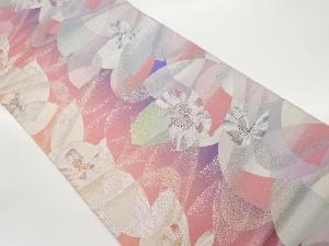 抽象花・蝶に曲線模様織出し袋帯